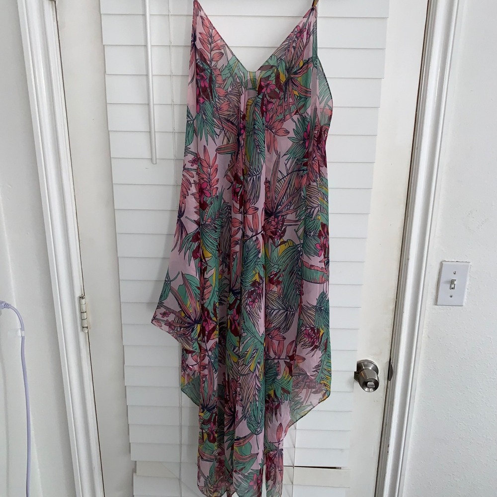 David and Young Tropical Floral Sheer Beach Cover Up Dress Pink One Size FSTD285